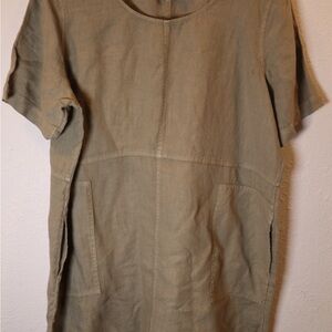 J. Jill Olive Midi Dress linen pockets green large petite